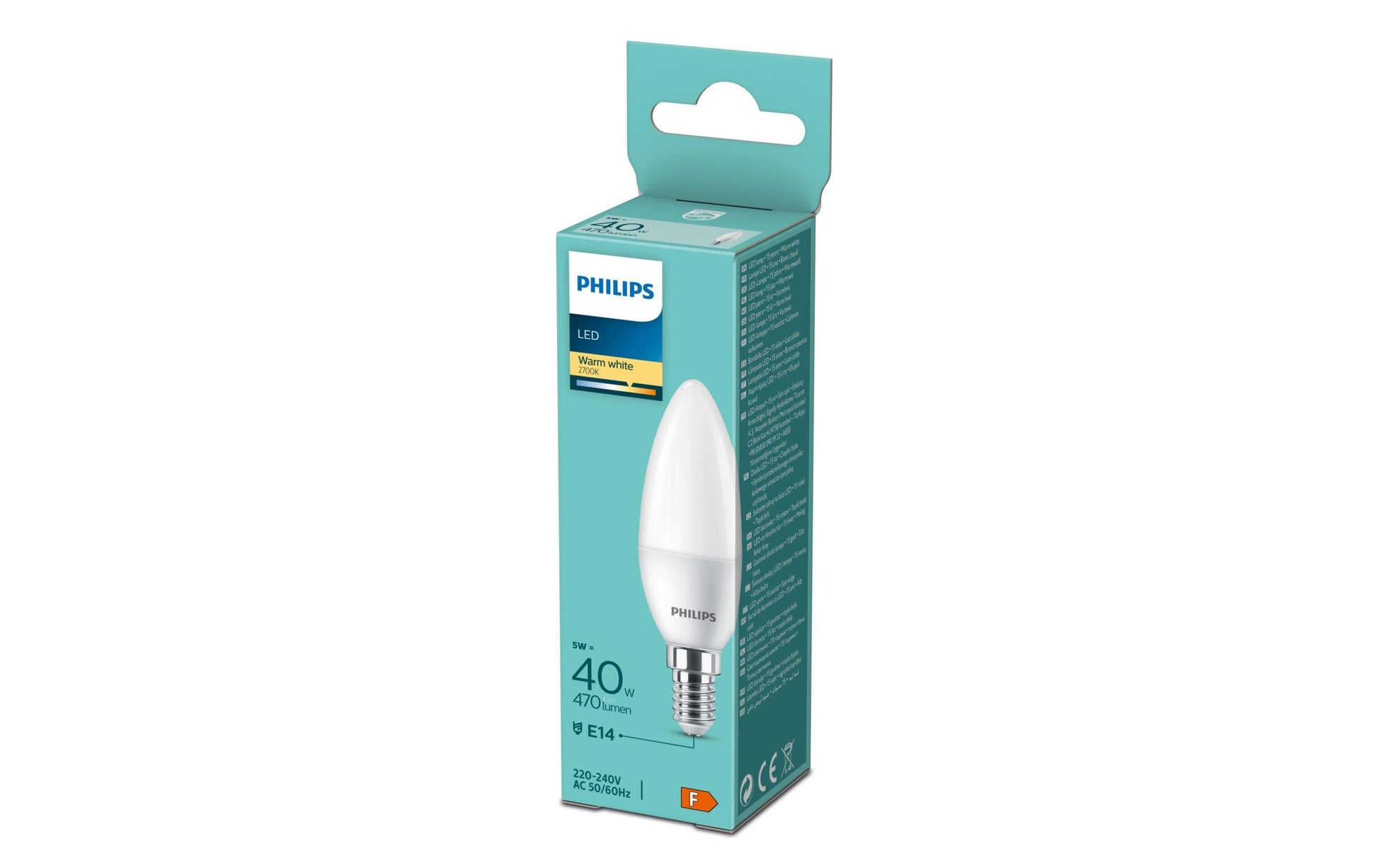 Philips by Signify Philips LED-Leuchtmittel E14 Kerze (B35) – Warmweiss 2700 K, 470 lm, 4,9 W – 1 Stk.
