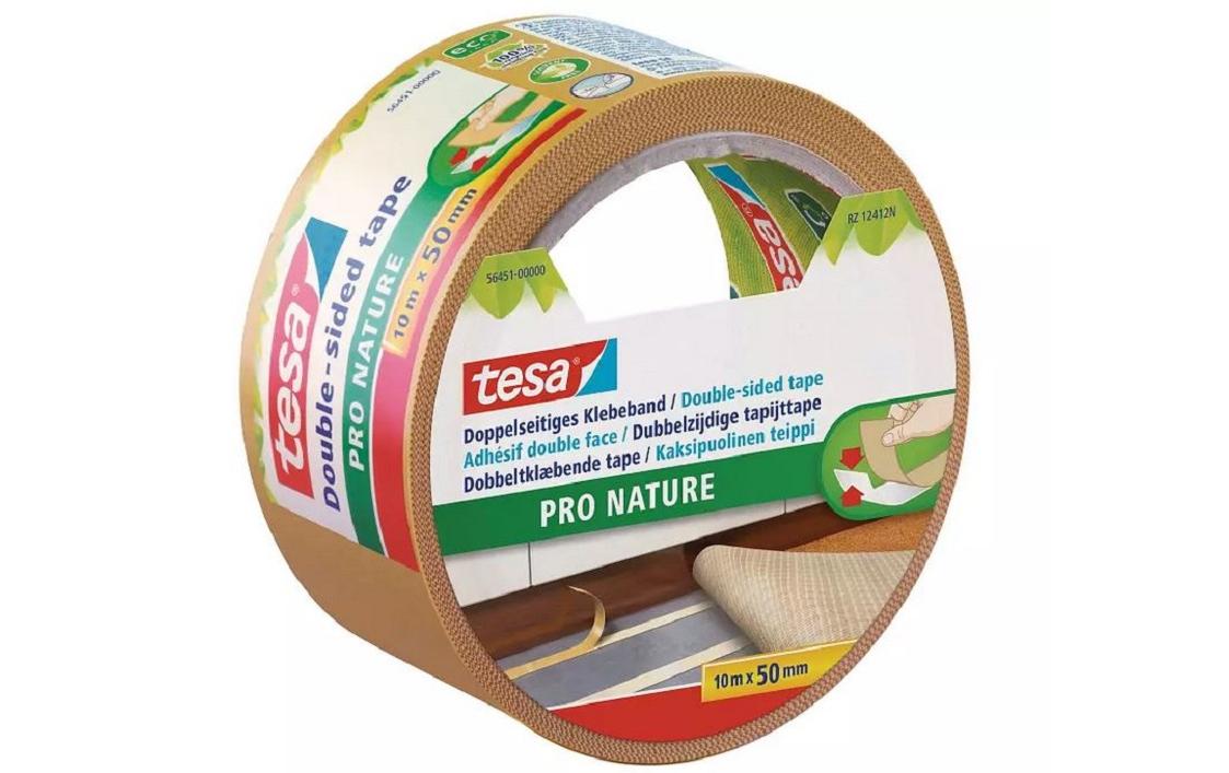 Tesa Teppichklebeband Pro Nature, stark, für glatte Oberflächen – 50 mm × 10 m, weiss