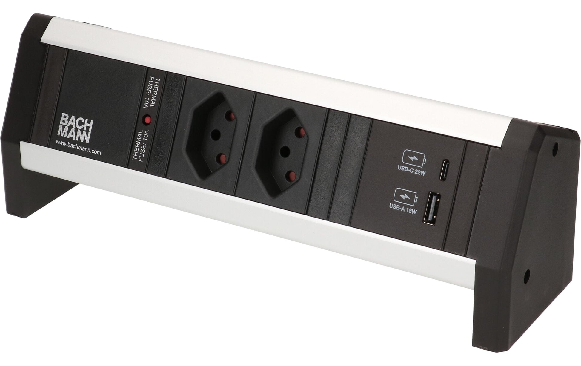 Bachmann DESK 1 Tischsteckdosenleiste, 2×T13, 2×USB, ohne Schalter, Aluminiumgehäuse – schwarz