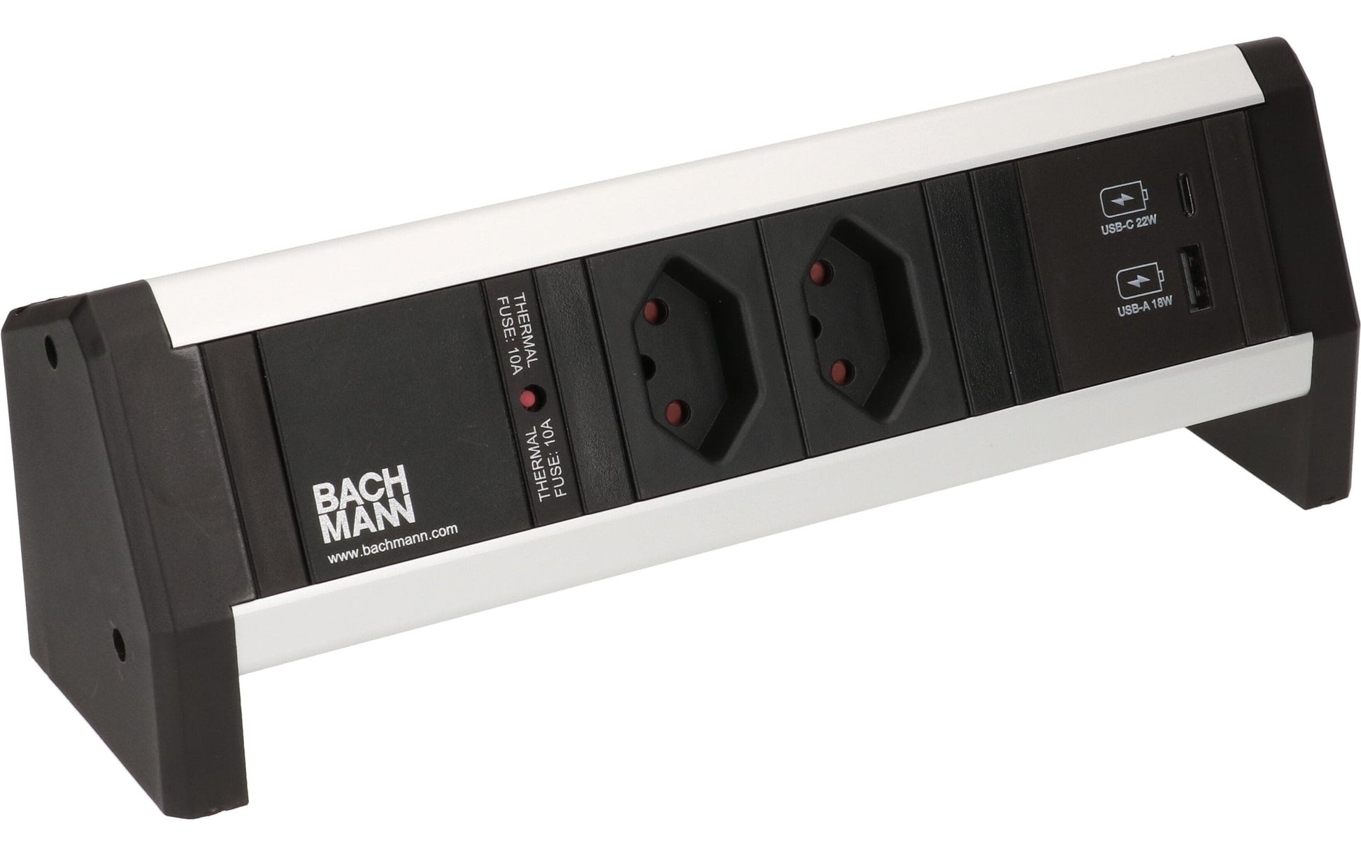 Bachmann DESK 1 Tischsteckdosenleiste, 2×T13, 2×USB, ohne Schalter, Aluminiumgehäuse – schwarz