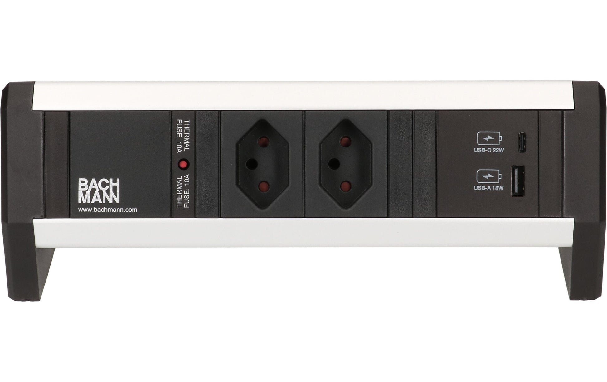 Bachmann DESK 1 Tischsteckdosenleiste, 2×T13, 2×USB, ohne Schalter, Aluminiumgehäuse – schwarz