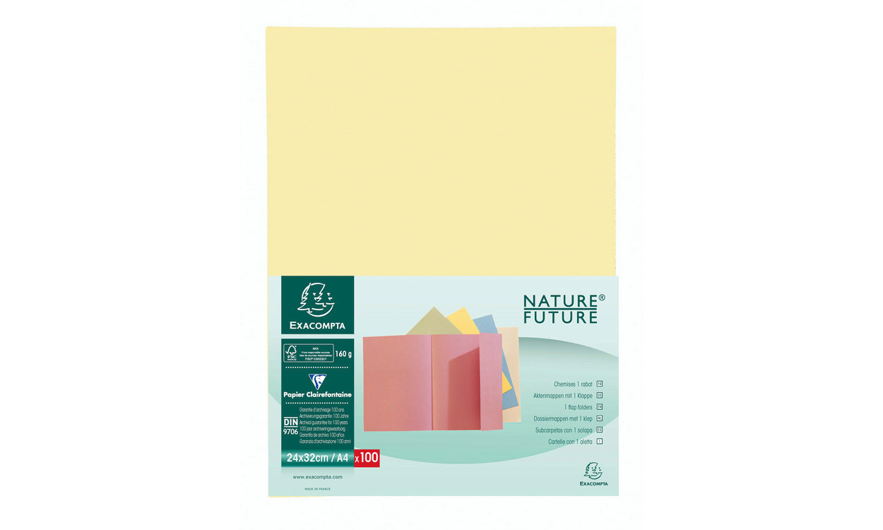 Exacompta Einlagemappe A4 – Karton, Gelb, 1 Einschlagklappe 100 mm, bis 200 Blatt, 100 Stk.