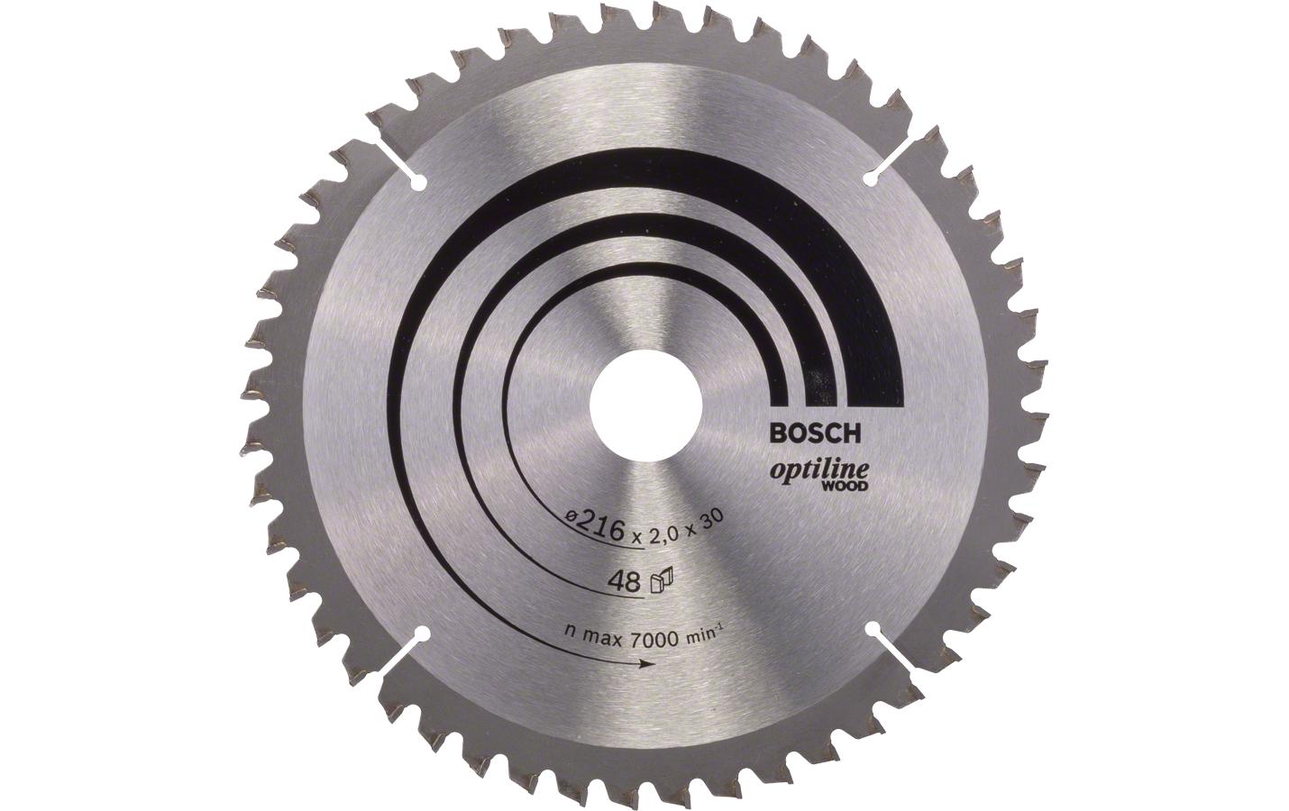 Bosch Professionelles Optiline Wood Kreissägeblatt 216 mm, 48 Zähne – für Holz – 1 Stück – für Bosch