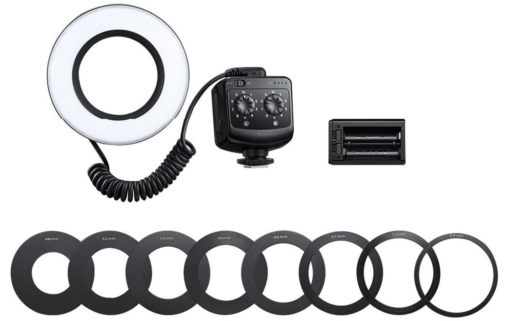 Godox RING72 LED-Ringlicht – 5600 K, Akku 4× AA, 132 × 132 × 30 mm – Schwarz