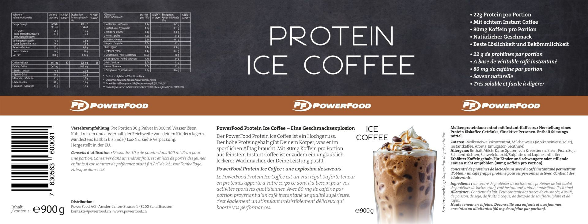 PowerFood Whey Protein Kaffee – laktosefrei – 900 g