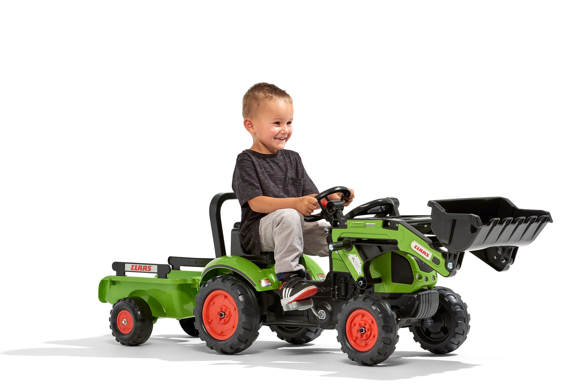 Falk Claas 2040AM Aufsitztraktor – mit Anhänger – 162 × 53 × 42 cm – ab 2 Jahren – Kunststoff – schwarz/grün