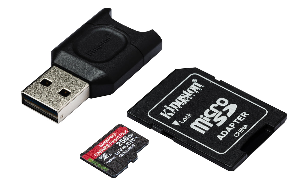 Kingston Technology Kingston Canvas React Plus microSDXC 256 GB – UHS-II, Klasse 10, U3, V90, 285/165 MB/s, inkl. SD-Adapter