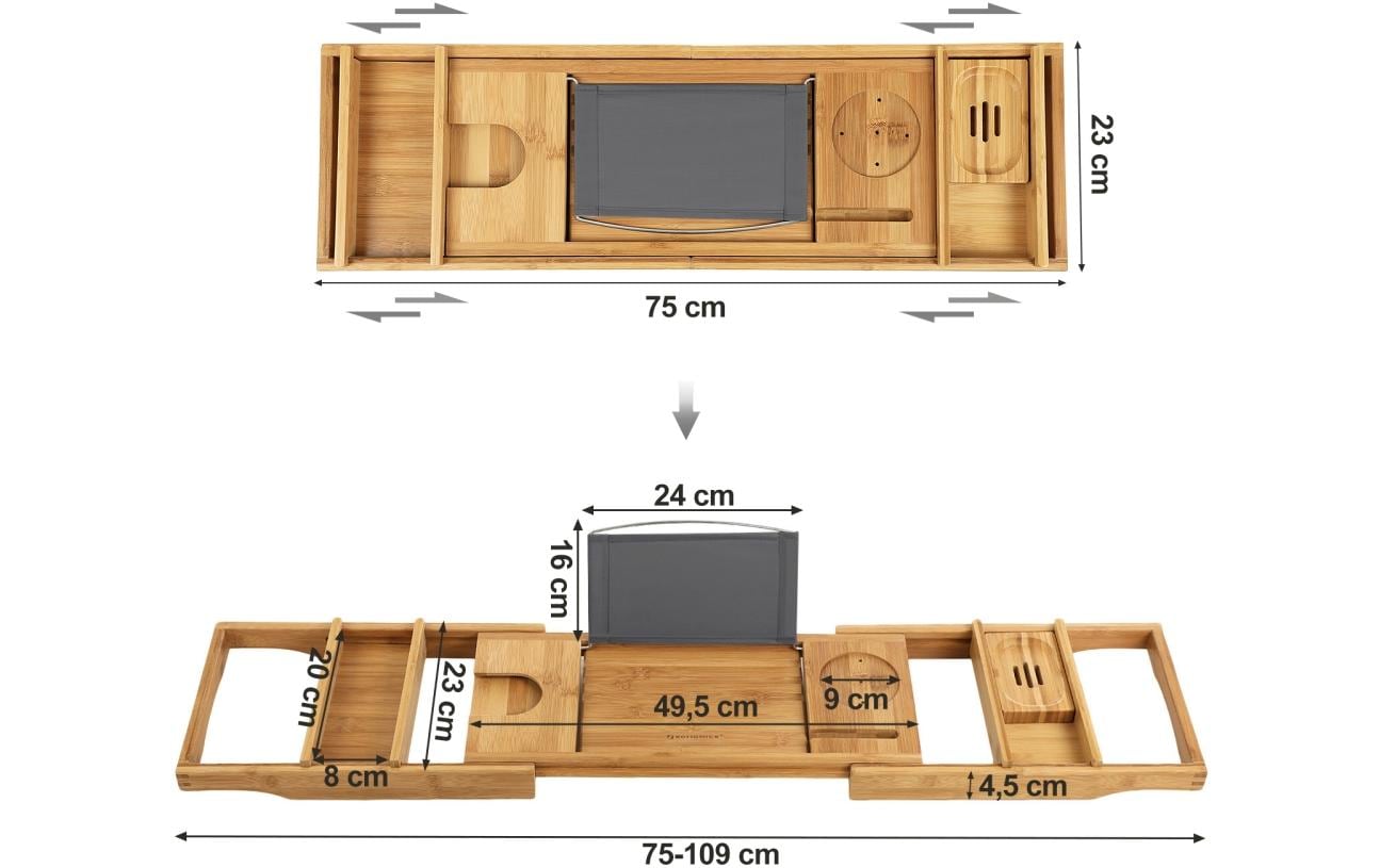 Songmics Aufbewahrungsbox (Bad) – Bambus, 78–109×24,5×6,3 cm, Braun
