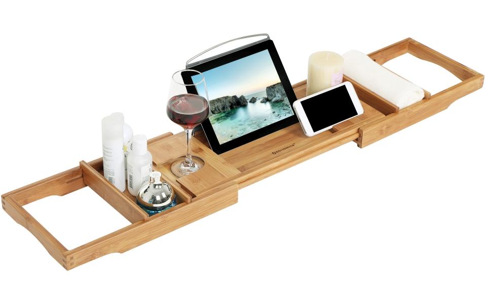Songmics Aufbewahrungsbox (Bad) – Bambus, 78–109×24,5×6,3 cm, Braun