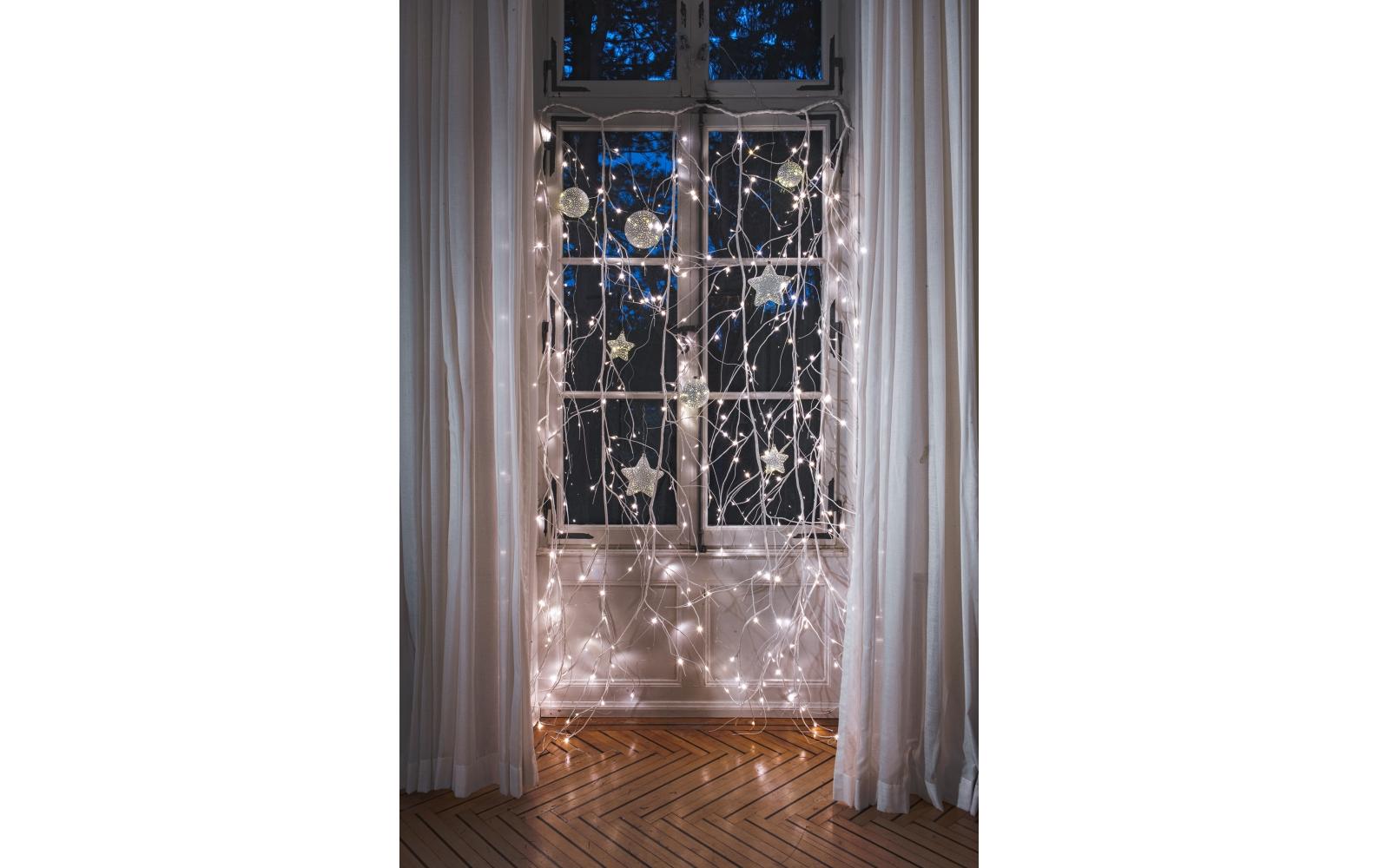 STT Glamour Ball Dekorationsfigur – Ø 15 cm – Glas, Weiss, Akku, 10 LEDs, Timer (6/18 h)