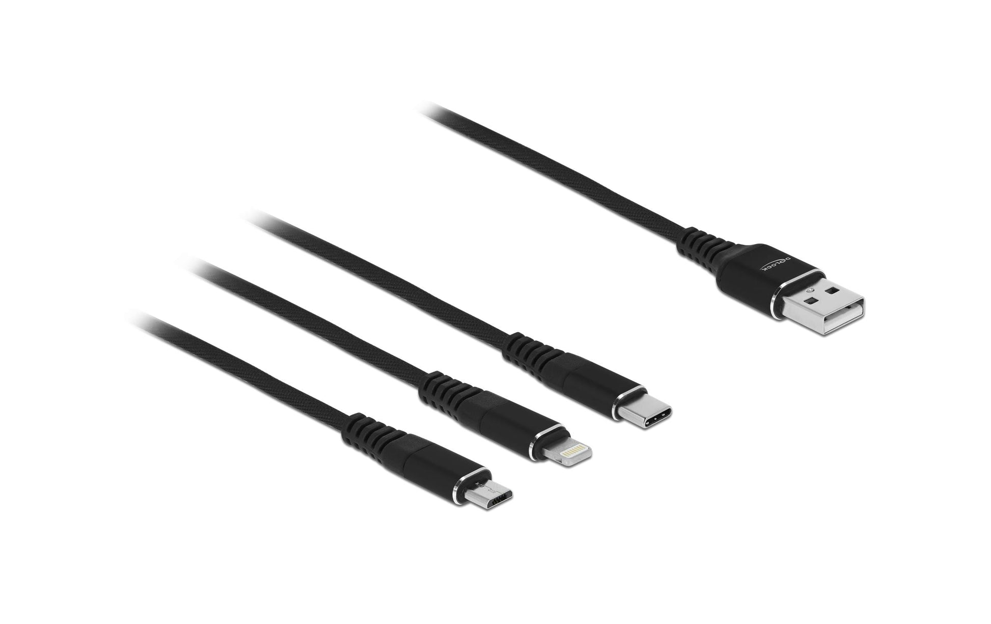 DeLOCK Multi-Kabel – 3-in-1 USB-A auf Lightning/Micro-USB/Apple 30-Pin 1 m, geflochten