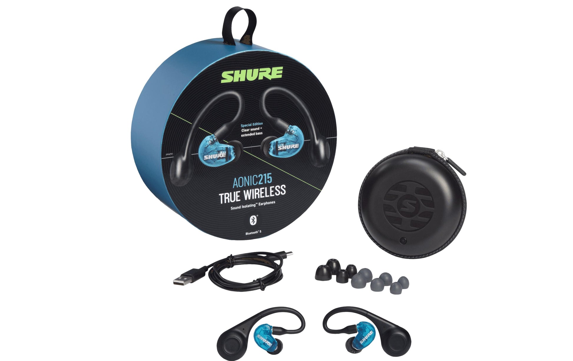 Shure AONIC 215 – True Wireless In-Ear Kopfhörer – Bluetooth 5.0, IPX4, mit Mikrofon – Schwarz – bis 32 h