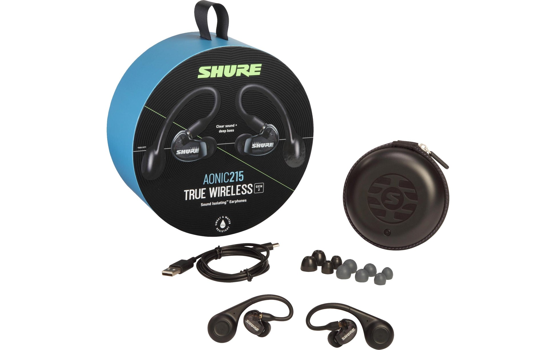 Shure AONIC 215 – True Wireless In-Ear Kopfhörer – Bluetooth 5.0, mit Mikrofon, IPX4 – Schwarz – bis 32 h