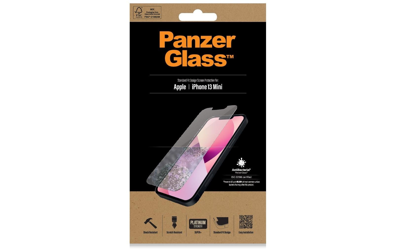 PanzerGlass Displayschutz (Panzerglas), Antibakteriell – für iPhone 13 mini