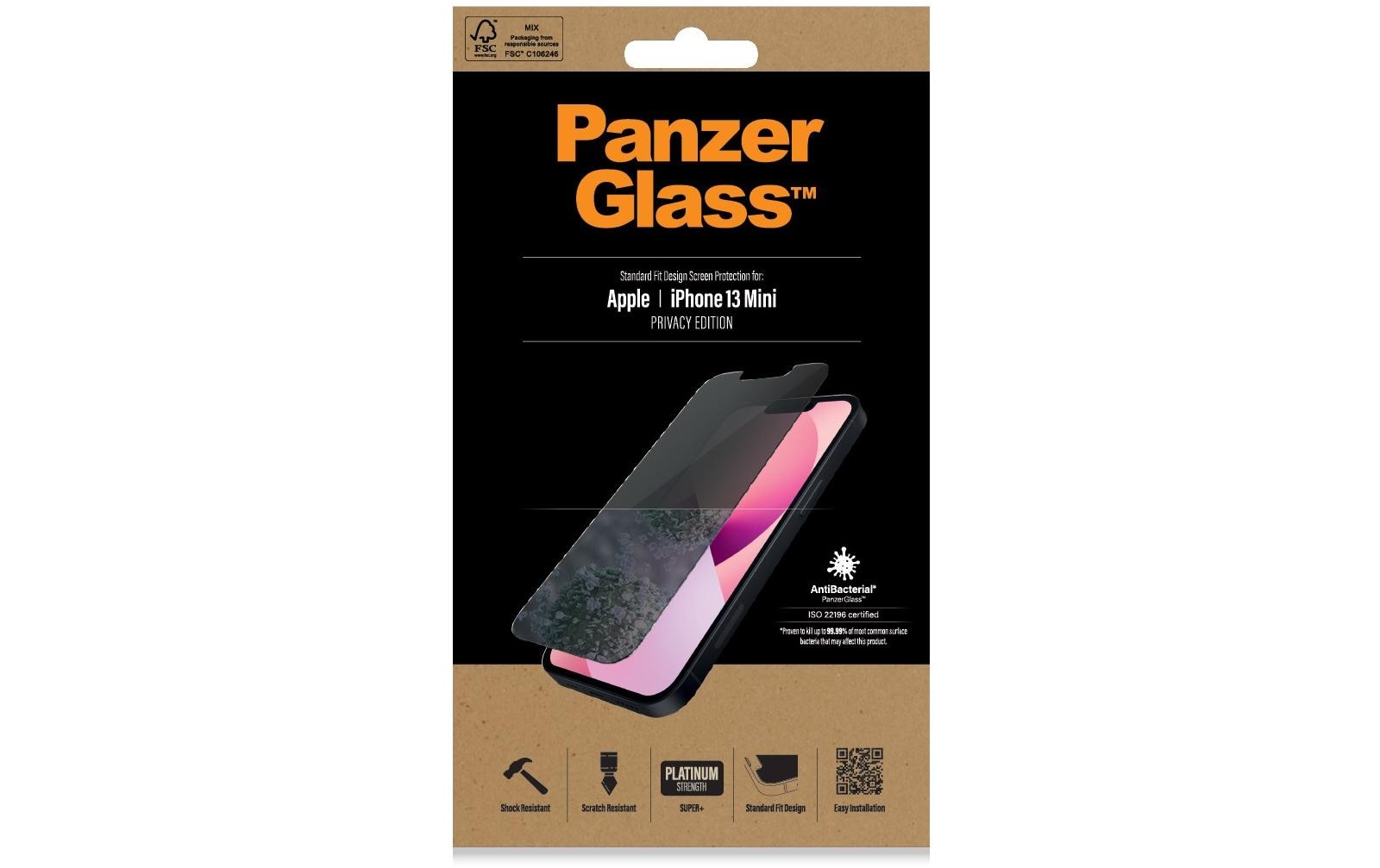 PanzerGlass Privacy-Filter (Panzerglas), Antibakteriell – für iPhone 13 mini
