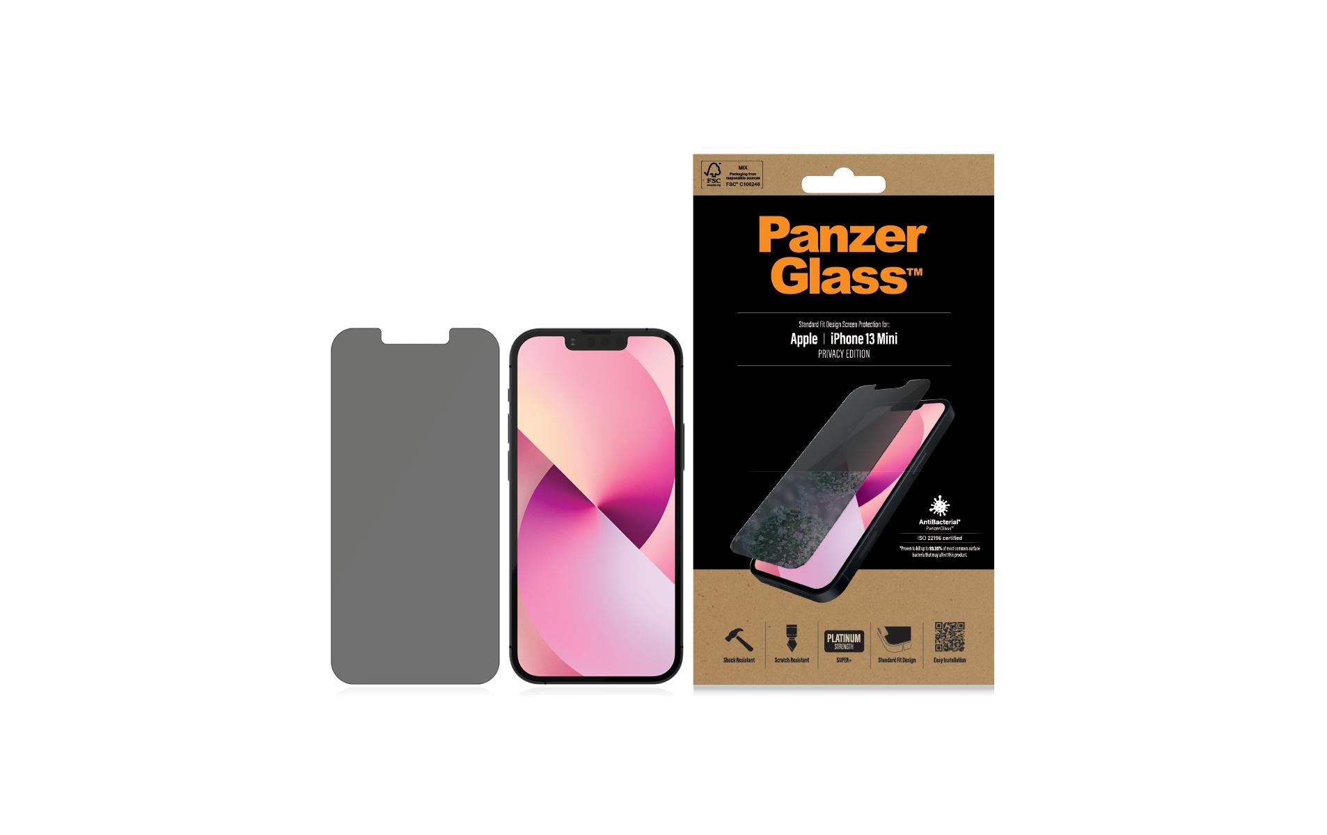 PanzerGlass Privacy-Filter (Panzerglas), Antibakteriell – für iPhone 13 mini