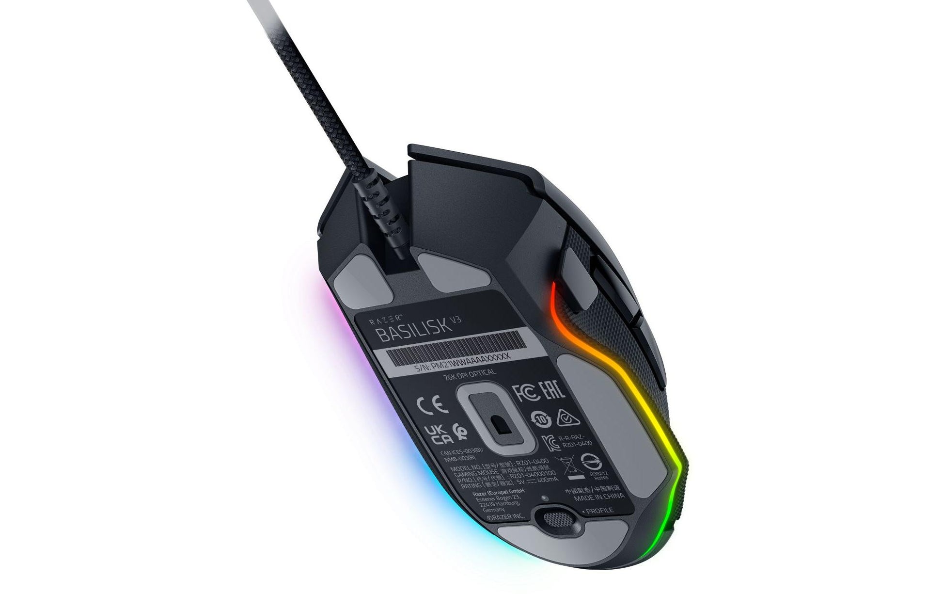 Razer Basilisk V3 – Gaming-Maus – Kabelgebunden (USB‑A), 26000 DPI, rechts, Schwarz