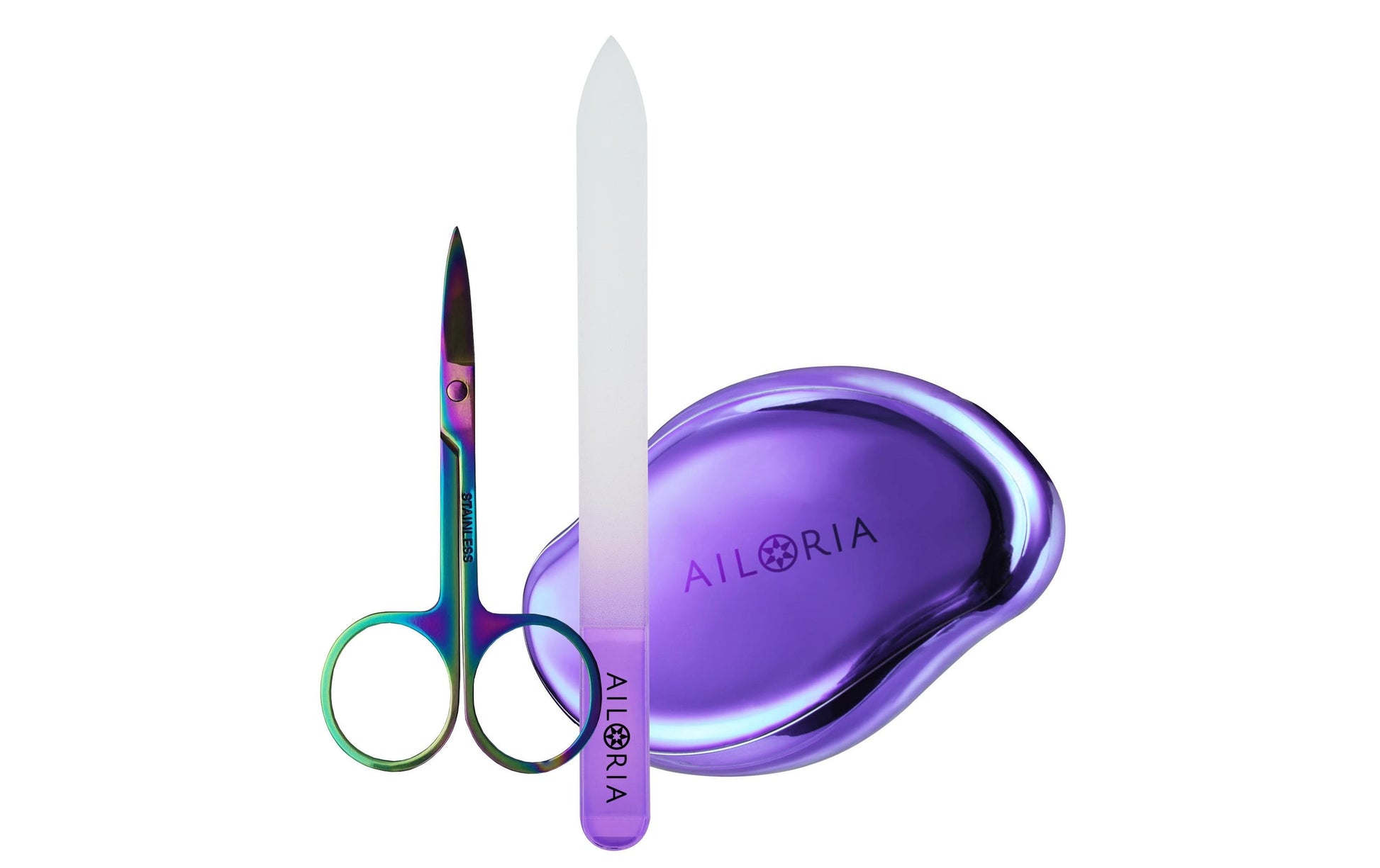 Ailoria Glasnagelfeile – wasserfest, mit Tragetasche – 3 Stk – violett