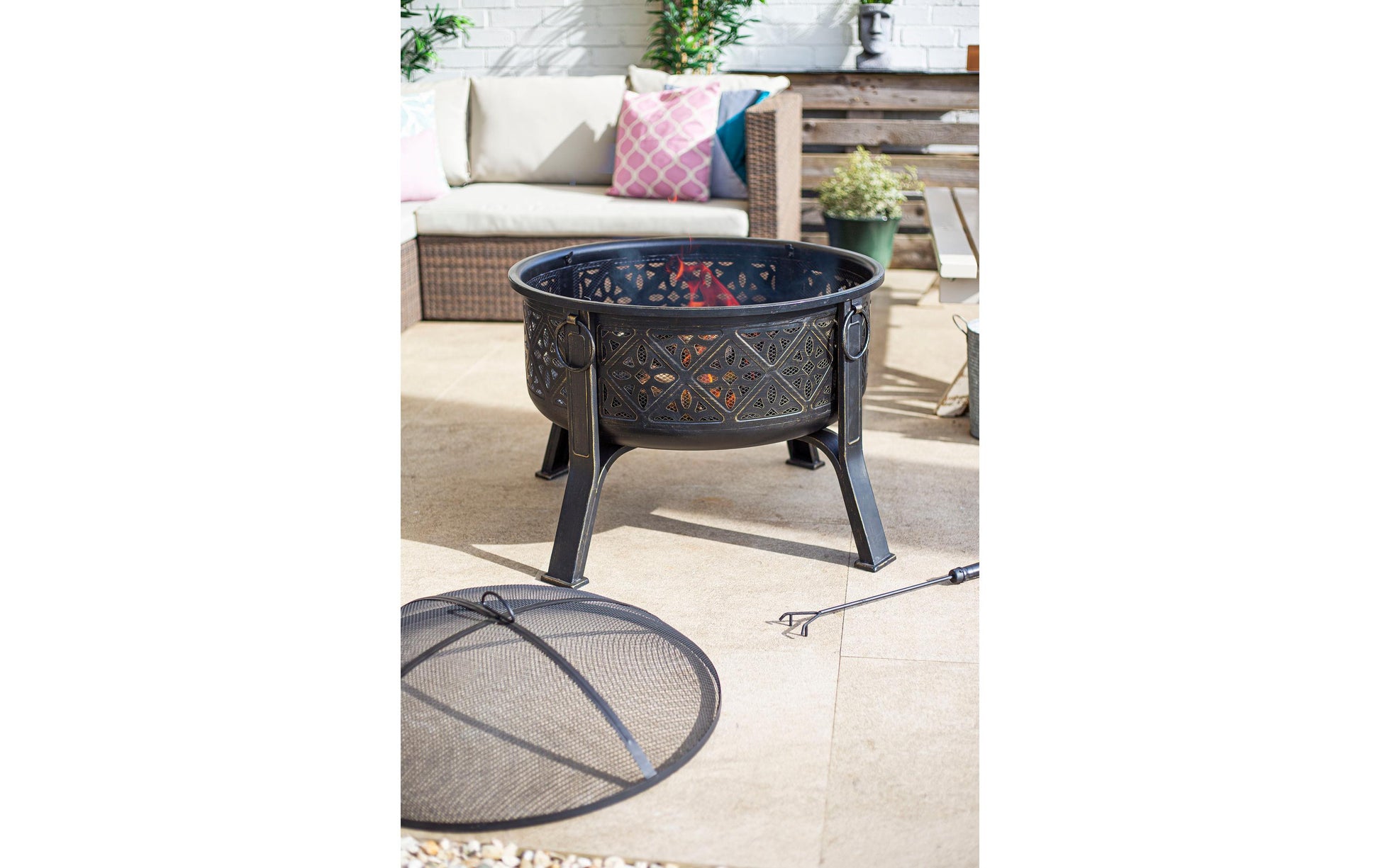 La Hacienda Moreque Feuerschale – Ø 76 × 68 cm – Stahl, bronze
