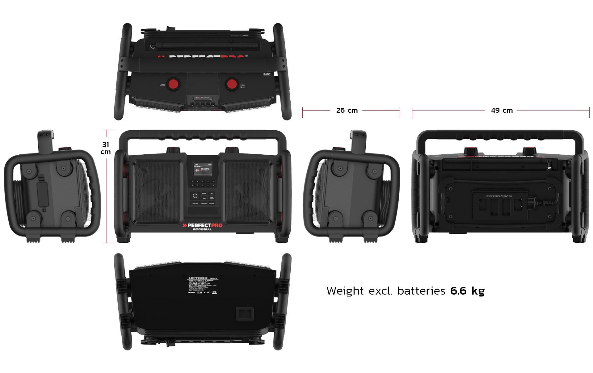 Perfectpro ROCKBULL – Baustellenradio – DAB+, Bluetooth, IP65, Akkubetrieb – Schwarz