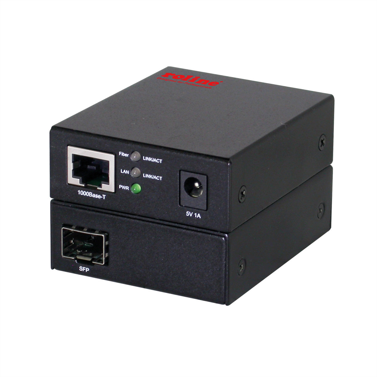 ROLINE Medienkonverter RJ-45 zu SFP – 10/100/1000 Mbit/s zu 1 Gbit/s, Jumbo Frames, 5 V DC, Schwarz