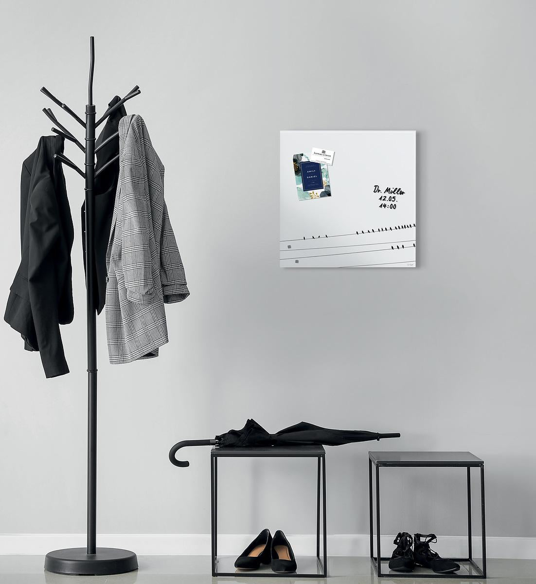 Sigel Whiteboard – 48 × 48 cm, Glas, matt, magnetisch, Wandmontage, inkl. Magnetwürfel, Montagesatz