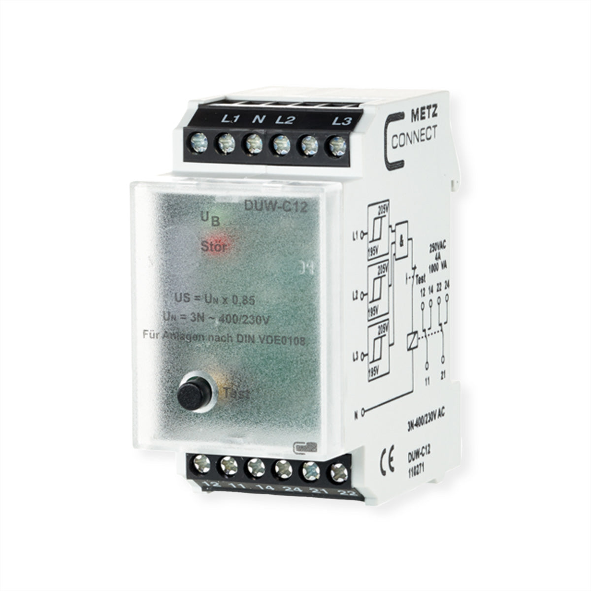 METZ CONNECT Relais mit Sockel – 400 V, 3-phasig, 50 Hz, IP20 – Weiss – DUW-C12