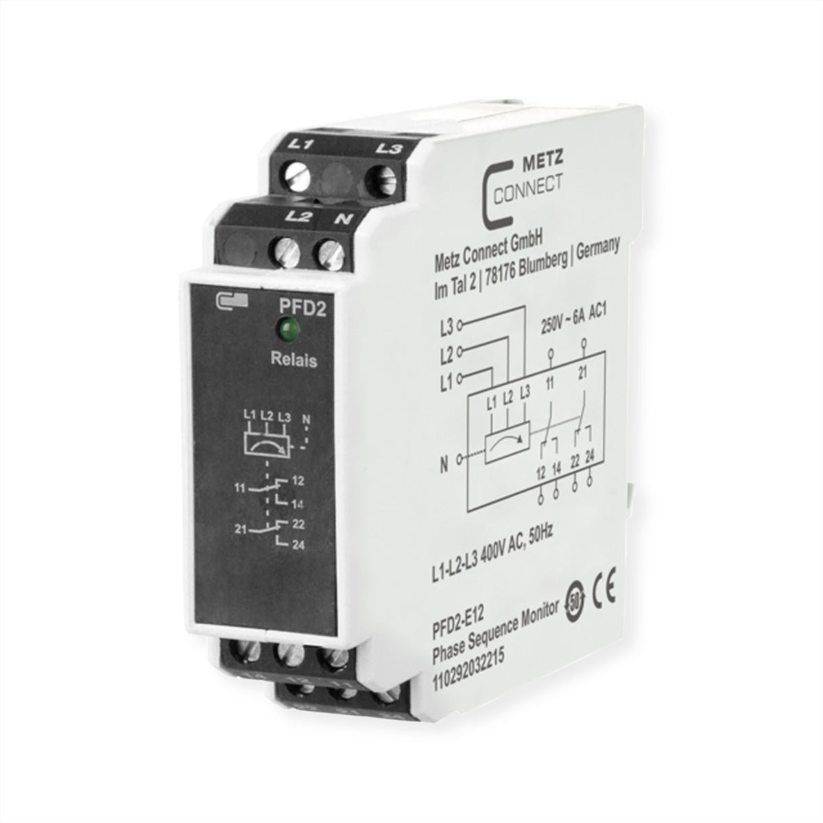 METZ CONNECT Phasenüberwachungsrelais – 400 V, 6 A, 3-phasig – PFD2-E12