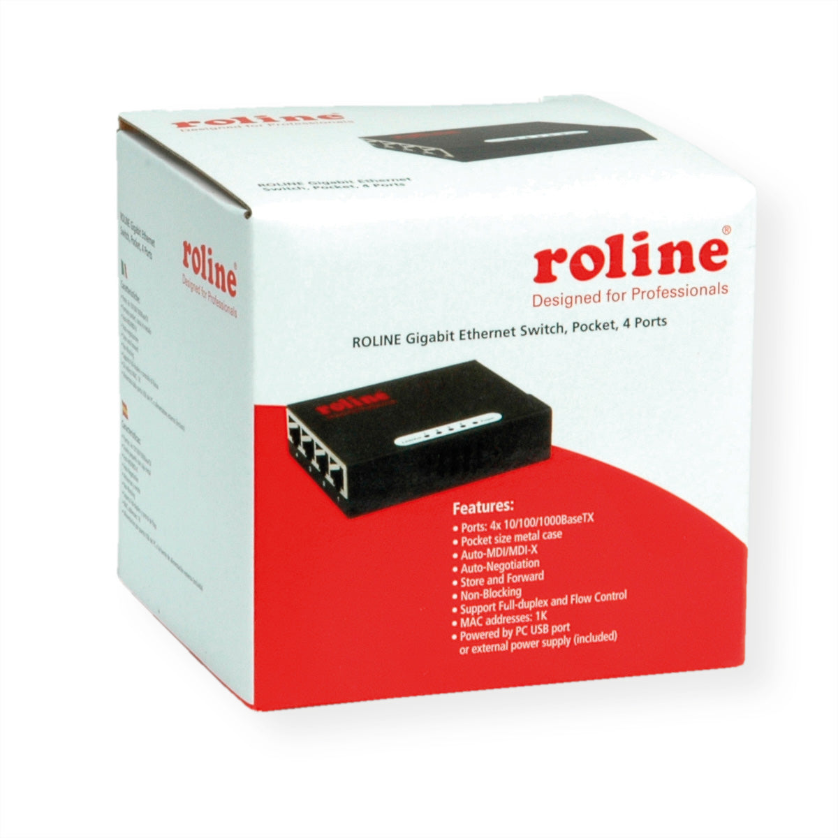 ROLINE Pocket – Unmanaged Switch – 4× 1G, Desktop, Schwarz