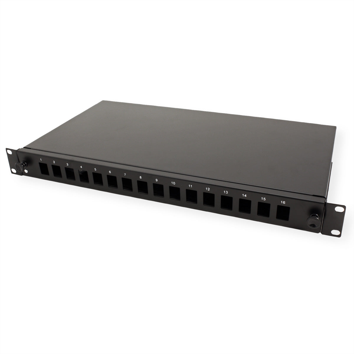 ROLINE 19" Keystone-Modulträger – LWL-Patchpanel, 16× Keystones, ausziehbar, schwarz, 482,6×243×44 mm