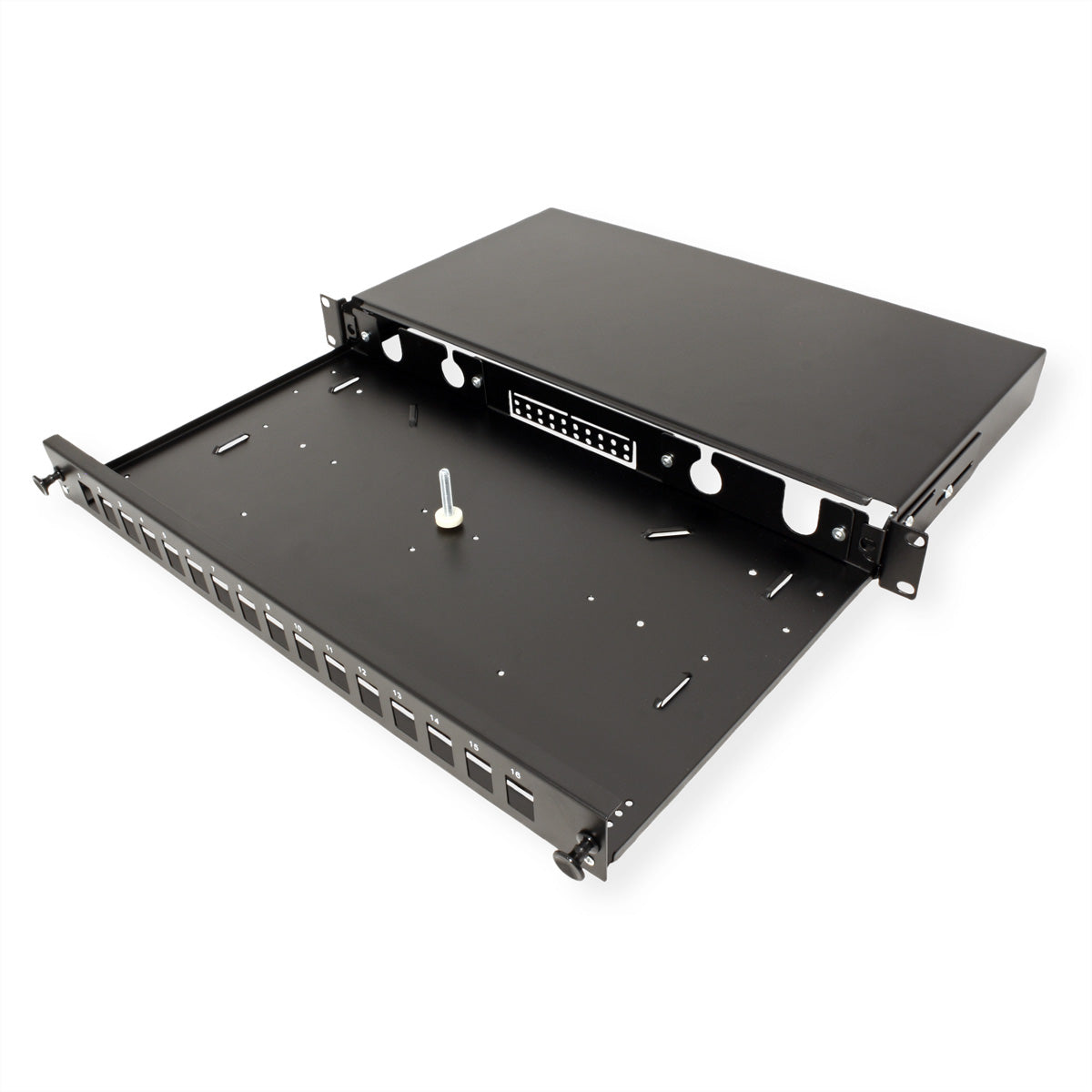 ROLINE 19" Keystone-Modulträger – LWL-Patchpanel, 16× Keystones, ausziehbar, schwarz, 482,6×243×44 mm
