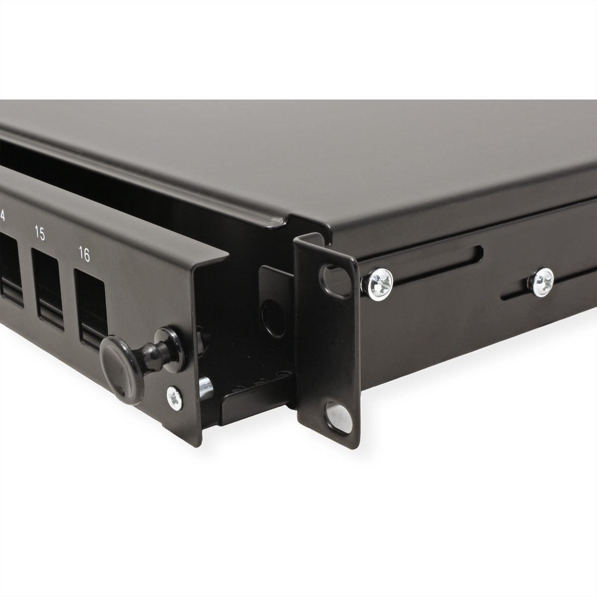 ROLINE 19" Keystone-Modulträger – LWL-Patchpanel, 16× Keystones, ausziehbar, schwarz, 482,6×243×44 mm