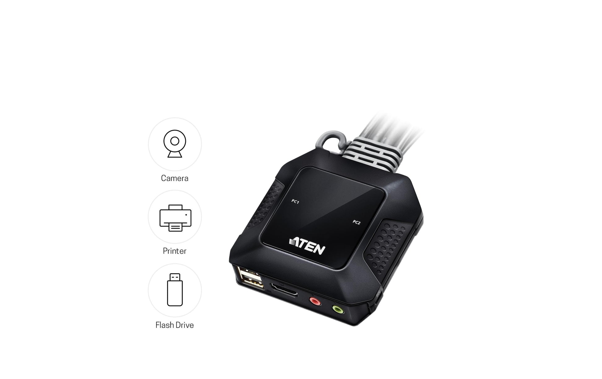 ATEN CS22H – 2-Port HDMI KVM-Switch – 4K/60 Hz, USB 2.0-Hub, Audio, Desktop