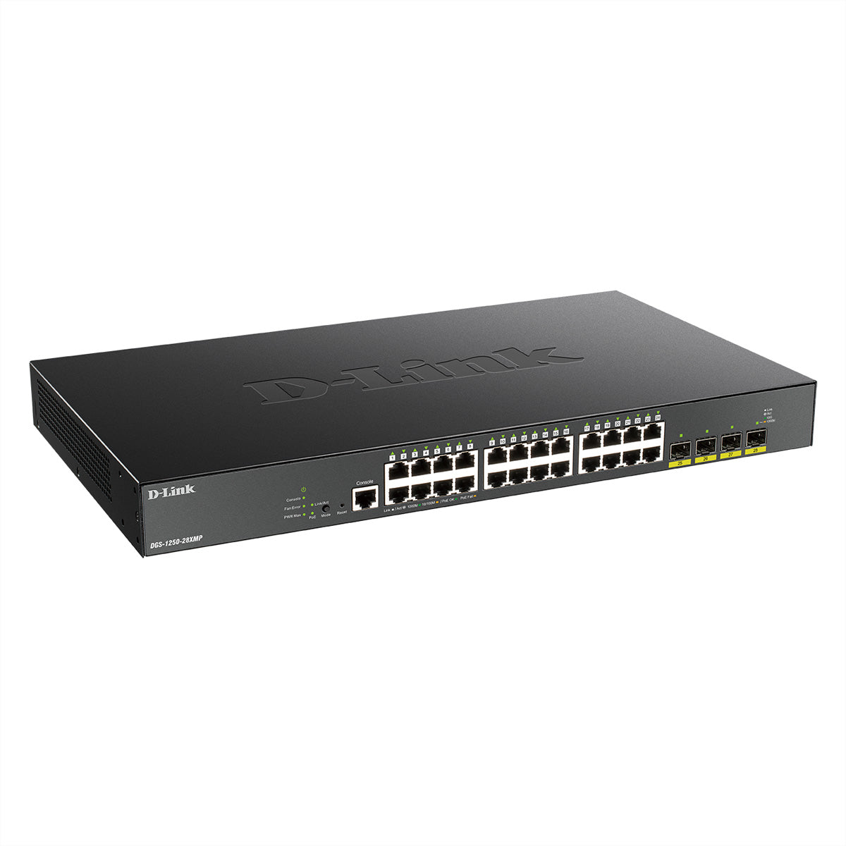 D-Link DGS-1250-28XMP – Managed L3 Switch – 24× 1G, 4× SFP+, PoE+, PoE-Budget 370 W, 19", 1U