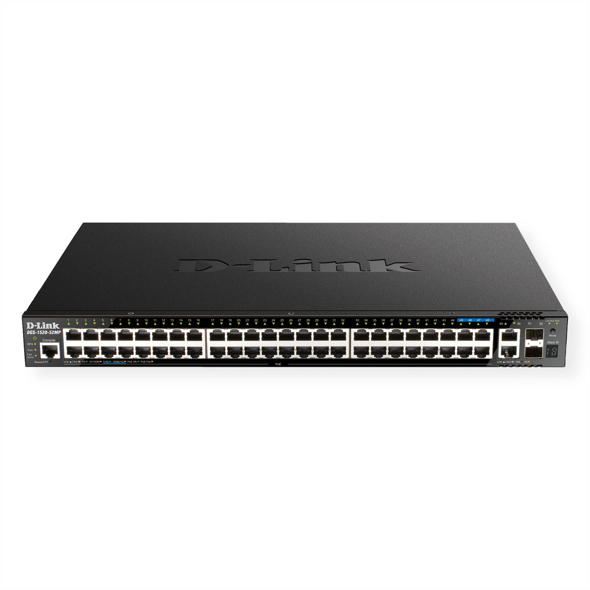 D-Link DGS-1520-52MP – Managed L3 Switch – 44× 1G, 4× 2,5G, 2× 10G, 2× SFP+, PoE+, PoE-Budget 370 W, 19", 1U