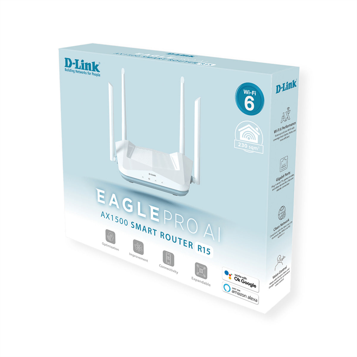 D-Link EAGLE PRO AI R15 – Wi-Fi 6 Access Point, Dual-Band (2,4/5 GHz), 1,5 Gbit/s, 4× GbE, Weiss