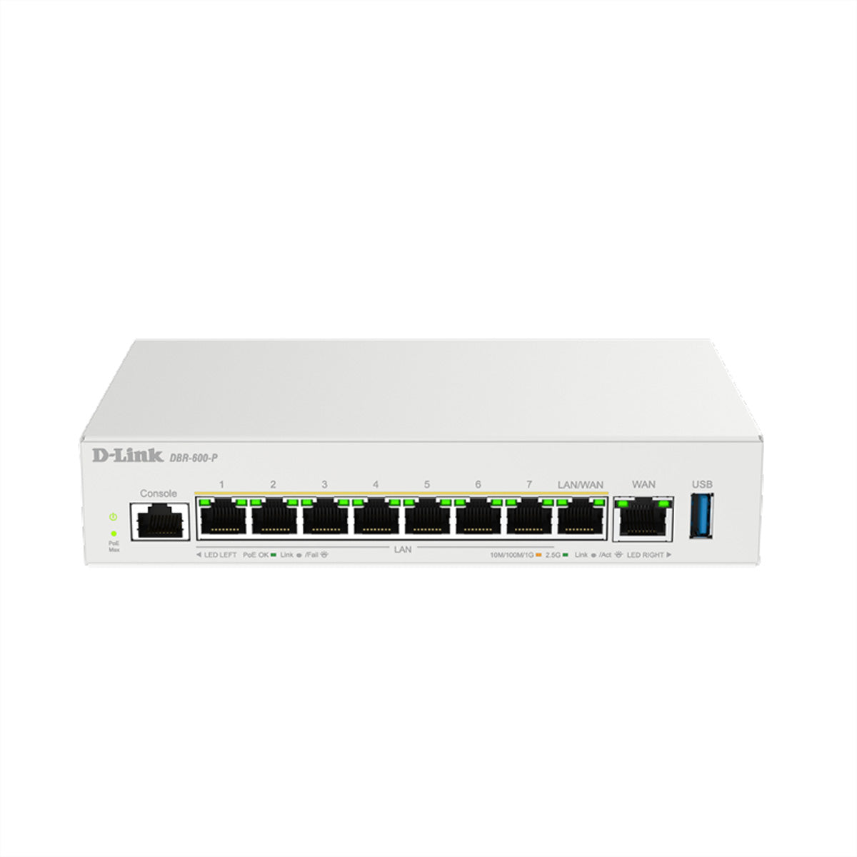 D-Link DBR-600-P – VPN-Router – 7×2,5G LAN, 1×2,5G WAN/LAN, 8×PoE+ 123 W, Dual-WAN, IPSec/PPTP/L2TP/WireGuard
