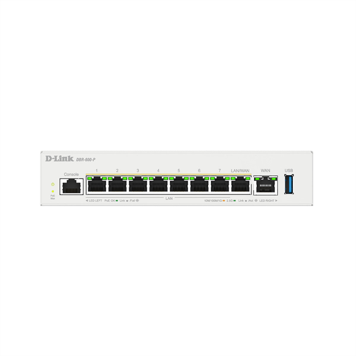 D-Link DBR-600-P – VPN-Router – 7×2,5G LAN, 1×2,5G WAN/LAN, 8×PoE+ 123 W, Dual-WAN, IPSec/PPTP/L2TP/WireGuard