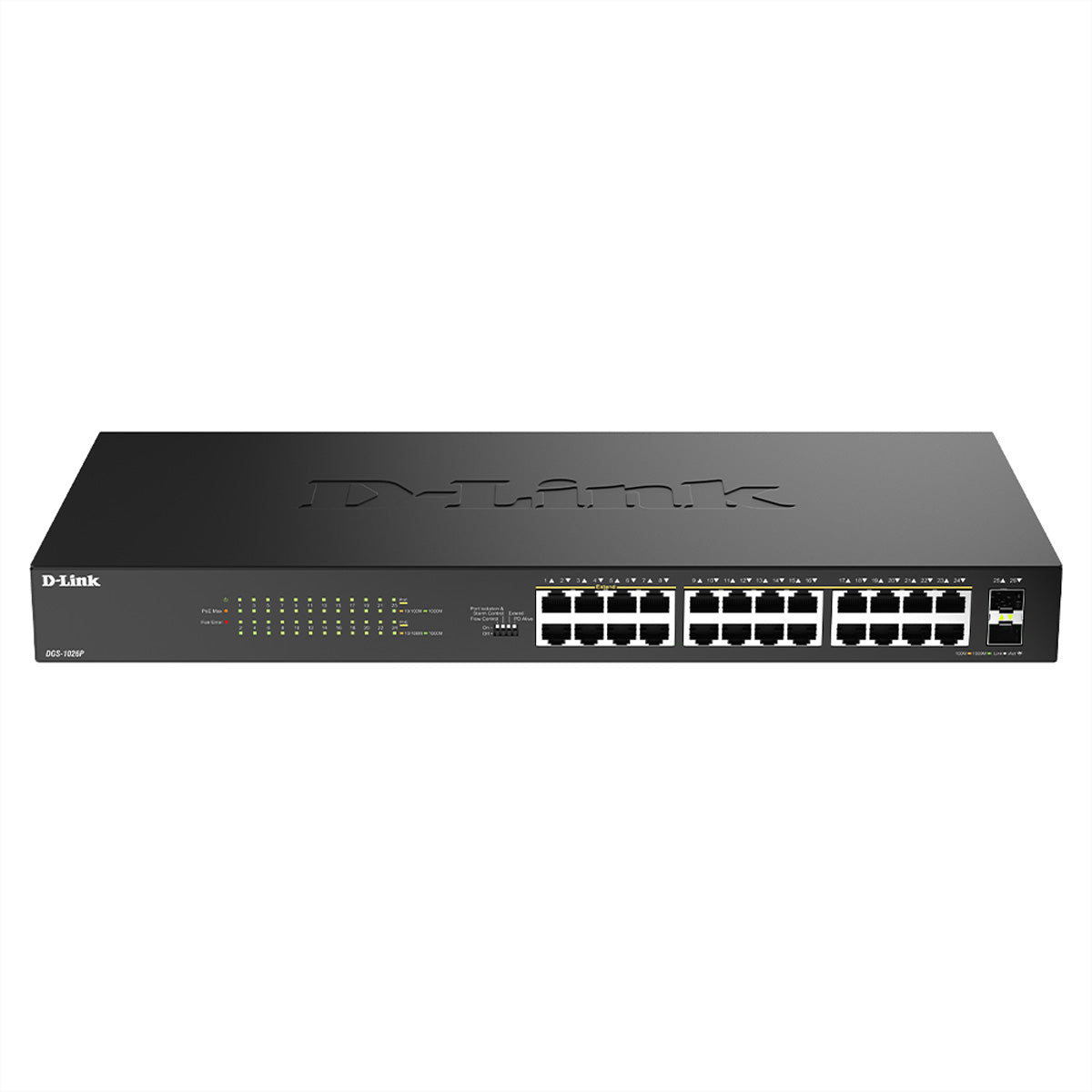 D-Link DGS-1026P/E – Managed Switch – 24×GbE, 2×SFP, L2, PoE+ 240 W