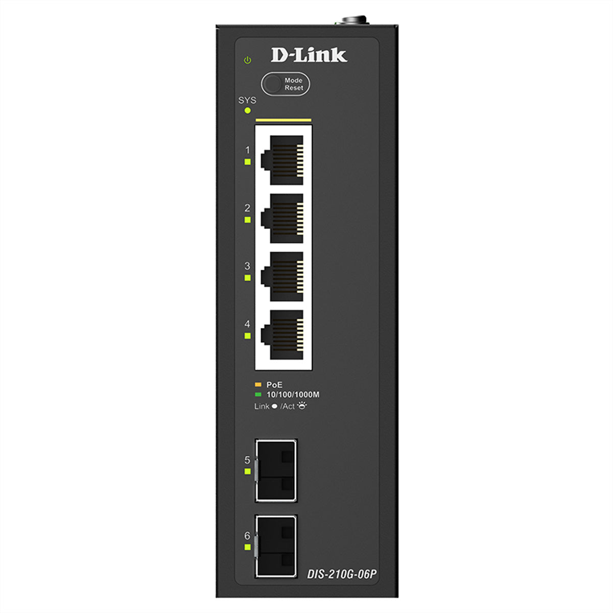 D-Link DIS-210G-06P – Verwalteter L2/L3 Switch – 4× 1G, 2× SFP, PoE+, PoE-Budget 120 W, Hutschiene