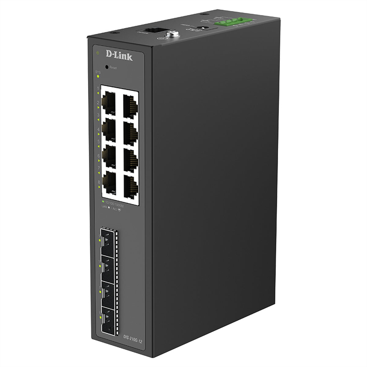D-Link DIS-210G-12 – Managed L2/L3 Switch – 8× 1G, 4× SFP, Hutschiene