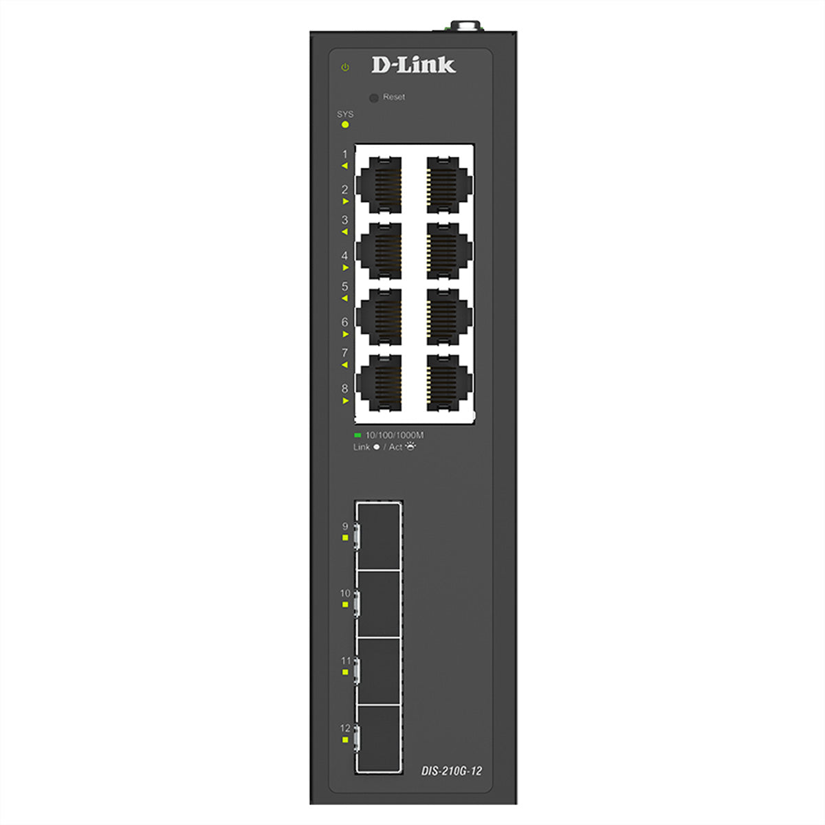 D-Link DIS-210G-12 – Managed L2/L3 Switch – 8× 1G, 4× SFP, Hutschiene