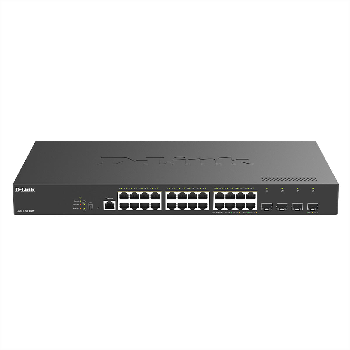 D-Link DGS-1250-28XP/E – Managed Switch – 24×GbE, 4×10G SFP+, L2+/L3, PoE+ 375 W, 19" Rack