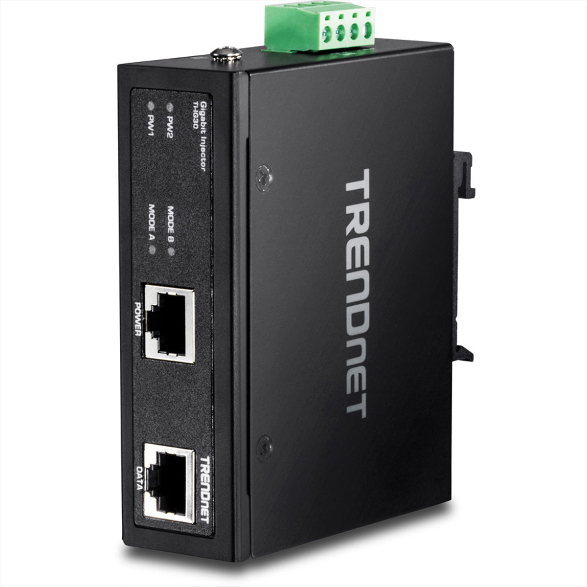 TRENDnet TI-IG30 PoE-Injektor – Gigabit, PoE+ (IEEE 802.3at), 30 W, 1× RJ-45, IP30, Hutschiene