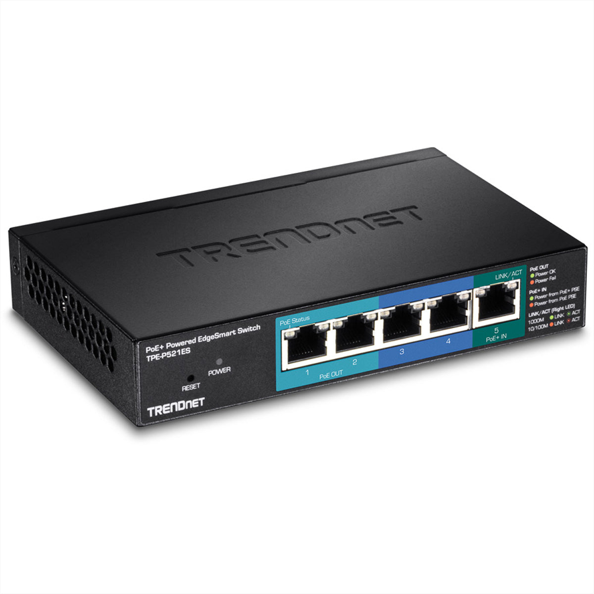TRENDnet TPE-P521ES – Managed Switch – 5× 1G, PoE+, PoE-Budget 18 W, Desktop