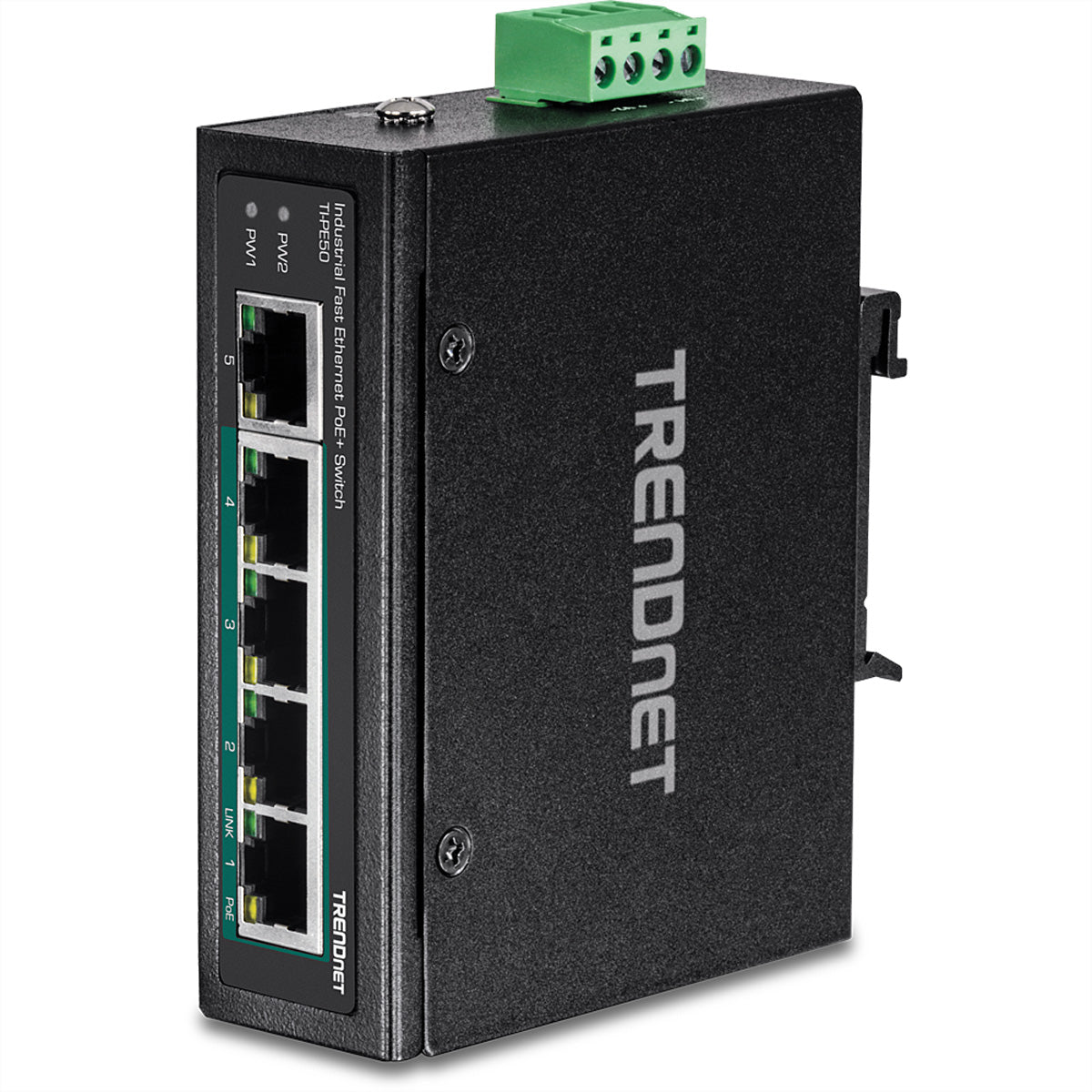 TRENDnet TI-PE50 – Netzwerk-Switch – 4×GbE, 1×Fast Ethernet, PoE+ 90 W, DIN-Rail, IP30