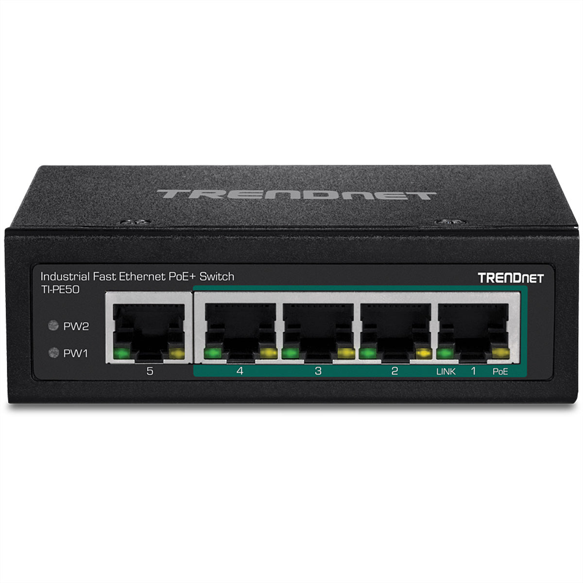 TRENDnet TI-PE50 – Netzwerk-Switch – 4×GbE, 1×Fast Ethernet, PoE+ 90 W, DIN-Rail, IP30