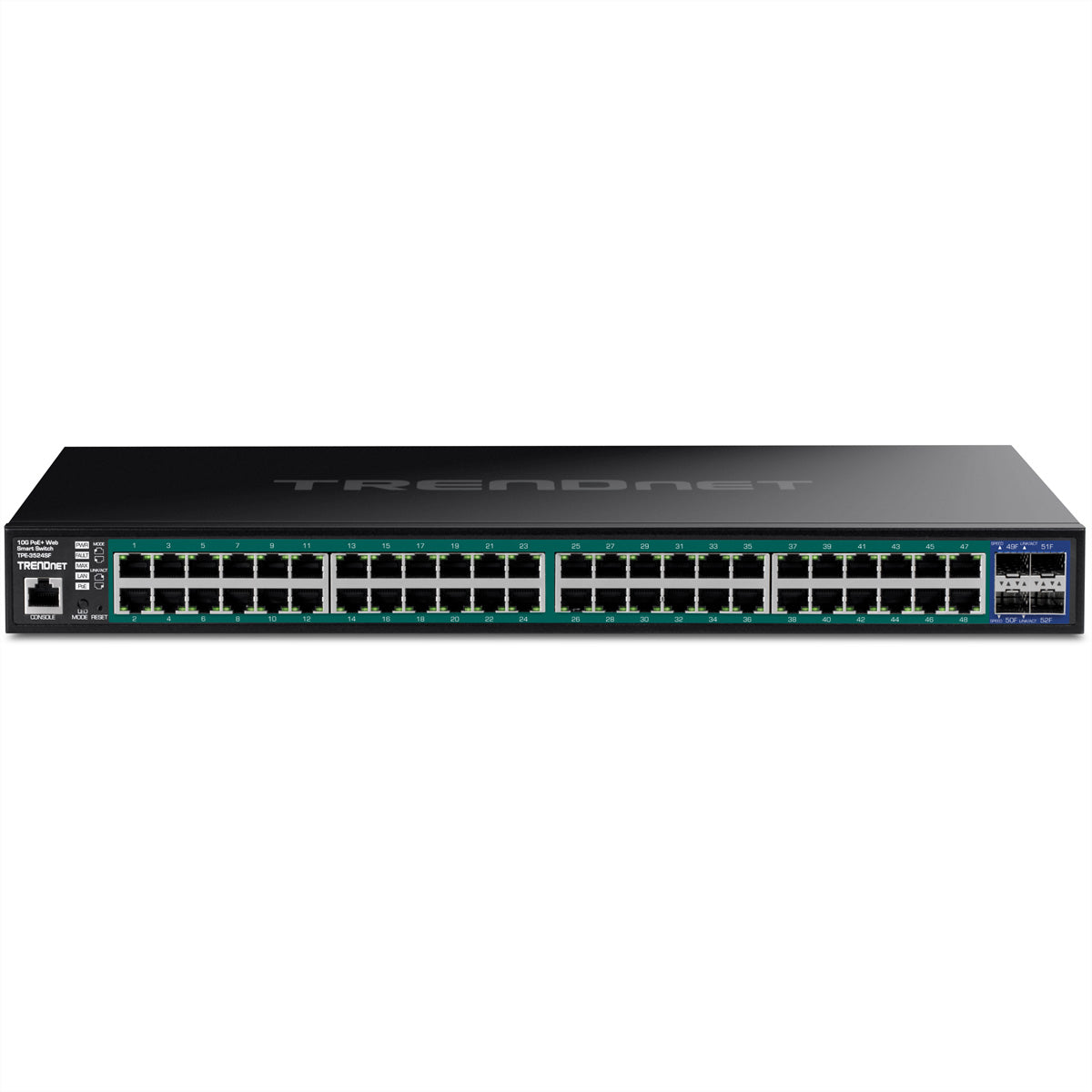 Trendnet TPE-3524SF – Managed L2+ Switch – 48× 1G, 4× SFP+, PoE+, PoE-Budget 740 W, 19", 1U
