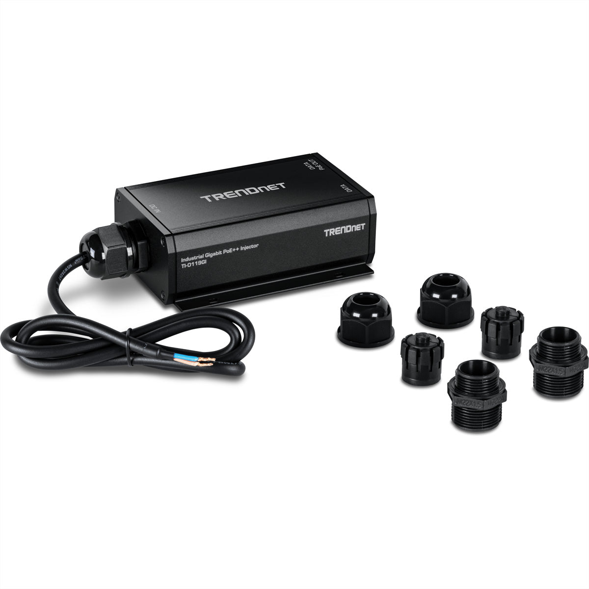 TRENDnet TI-O119GI PoE-Injektor – 95 W PoE++ (IEEE 802.3bt), 2× Gigabit (1× PoE), IP67, Wandmontage