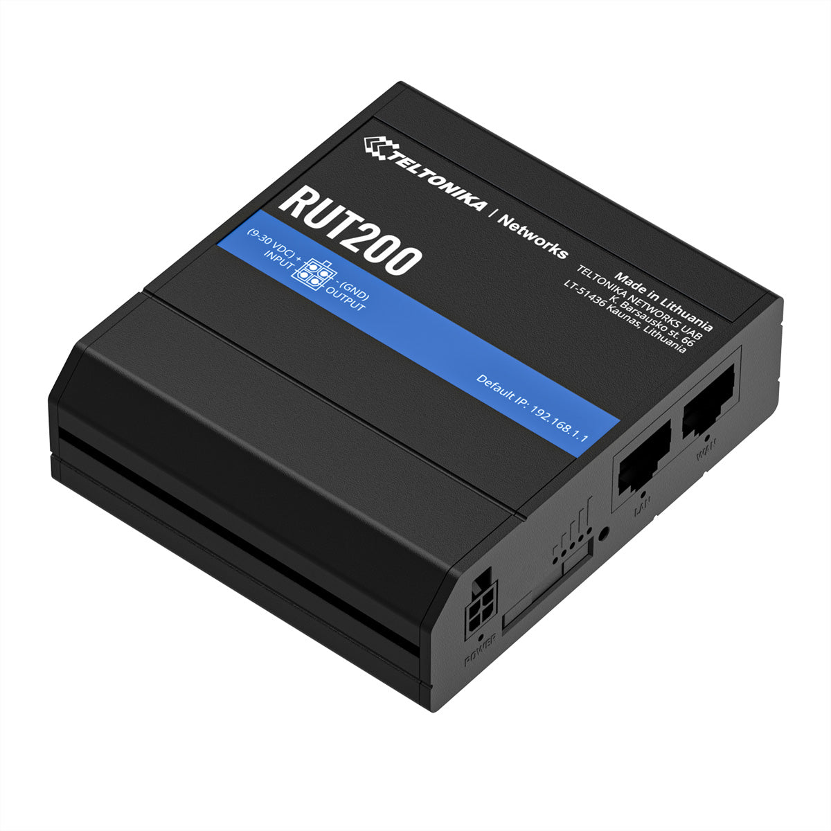 Teltonika RUT200 – 4G LTE Router, Wi-Fi 4, 2,4 GHz, 2× 10/100 Mbit/s, Mini-SIM, PoE, Schwarz